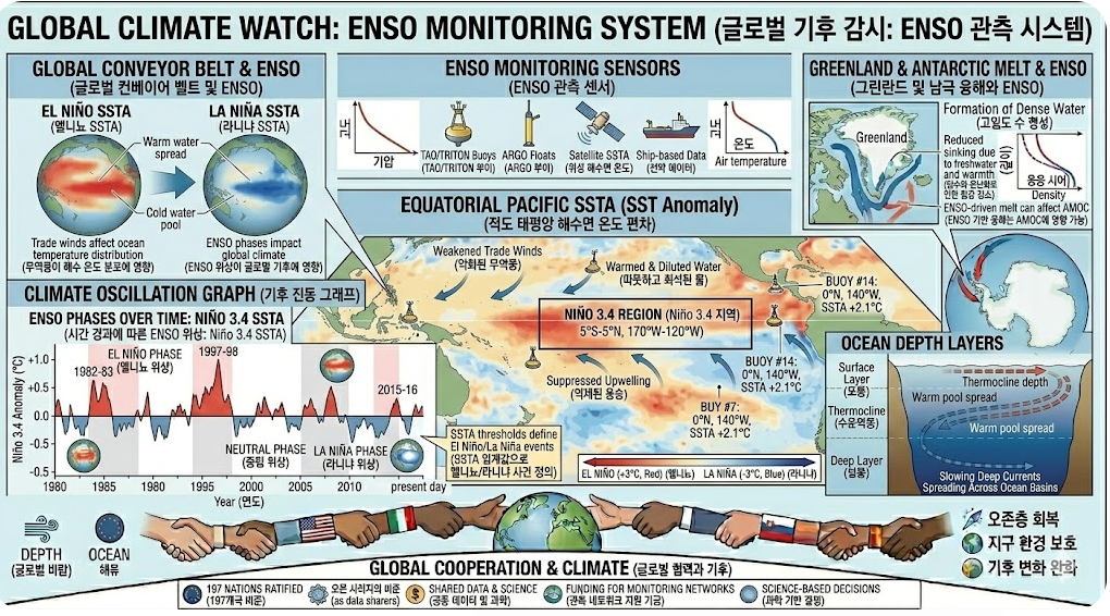 ENSO 엘니뇨 남방진동 니뇨 3.4 지역 감시 해수면 온도 편차