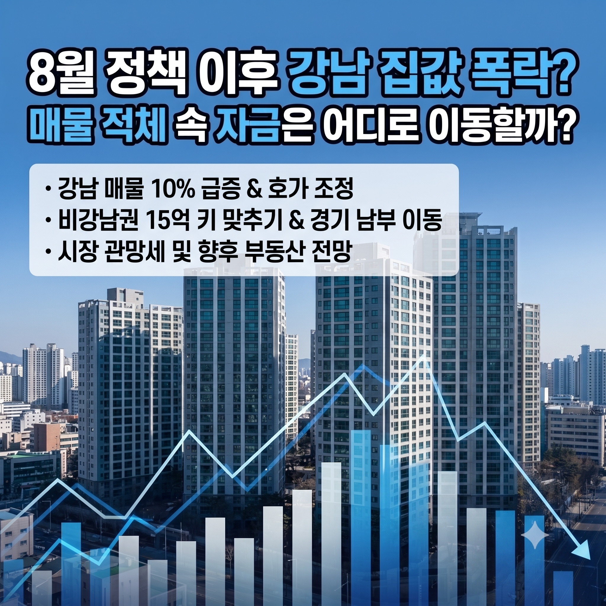 8월 정책 이후 집값 방향과 자금이동을 표현한 이미지