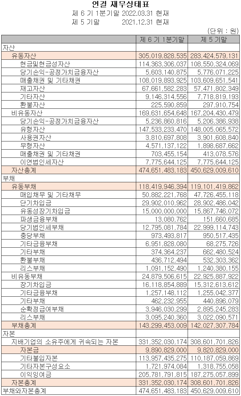 이녹스첨단소재 - 재무상태표