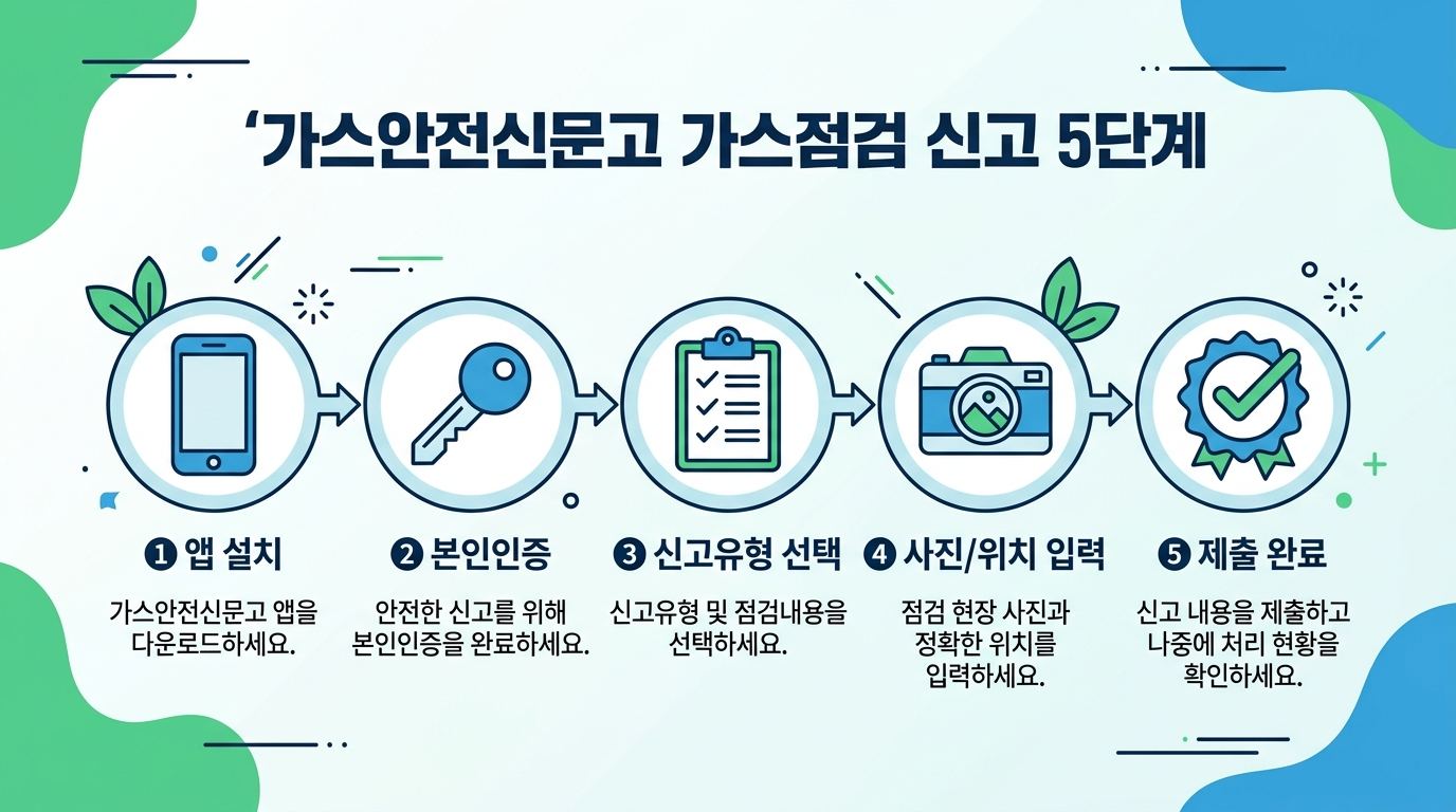 안전신문고 가스점검 신고 5단계 인포그래픽