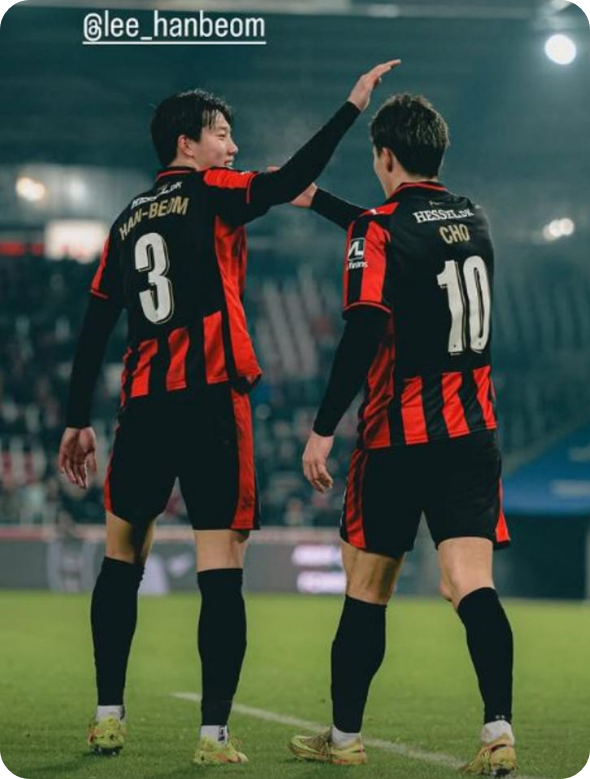 덴마크 무대에서 뛰고 있는 한국 축구 국가대표 선수들이 나란히 공격포인트를 기록하며 소속팀의 대승을 이끌었다. 조규성과 이한범 [사진=조규성 인스타그램]