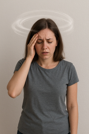 어지럼증을 보이는 여성의 모습