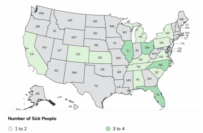 오이 살모넬라균으로 인한 피해지역 및 규모