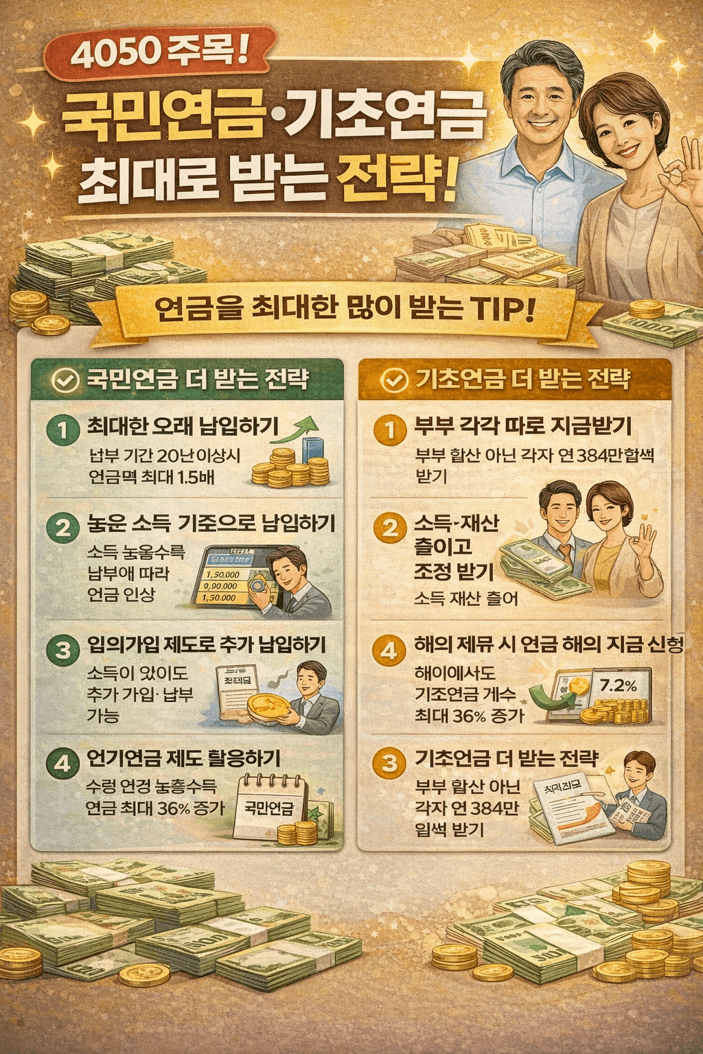 4050 주목! 국민연금·기초연금 최다 수령 전략!