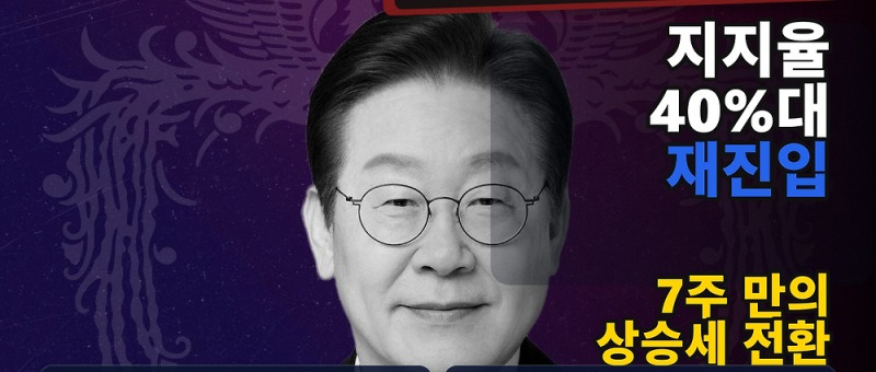 이재명 지지율 회복, 7주 만에 40%&hellip;부정평가 50%와 여론조사 결과 참고 이미지 2