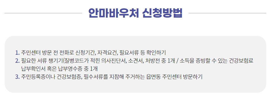 안마 바우처 서비스 이용 및 지원 내용 요약