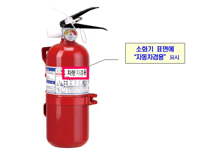 차량용 소화기는 용기 표면에 자동차 겸용 표시