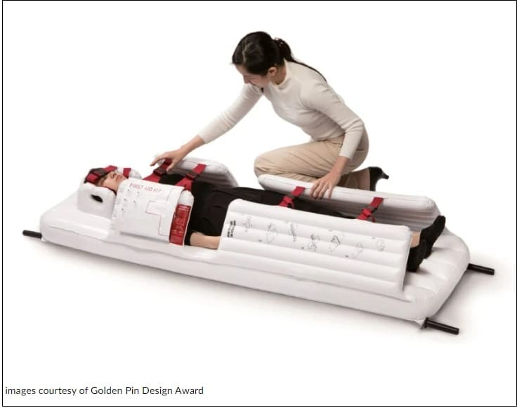 환자를 떨어지지 않게 감싸는 환자용 안전 들것 Inflatable stretcher securely wraps patients in comfort and protects them from falling
