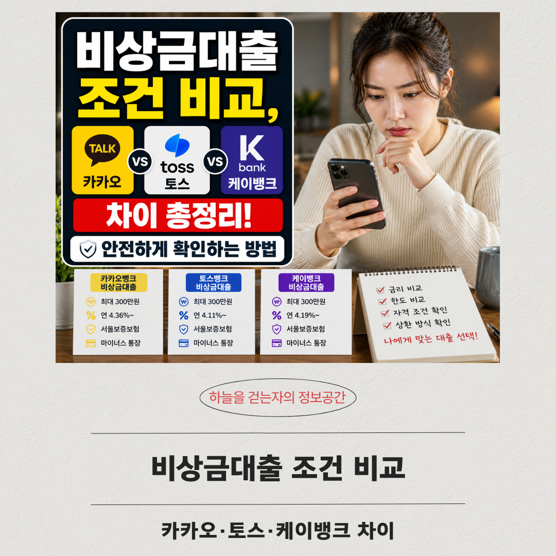 비상금대출 조건 비교, 카카오&middot;토스&middot;케이뱅크 차이
