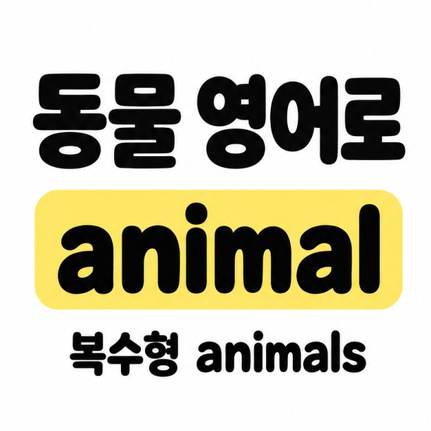 동물 영어로 제목 아래 기본 단어 animal과 복수형 animals를 표시한 대표 이미지