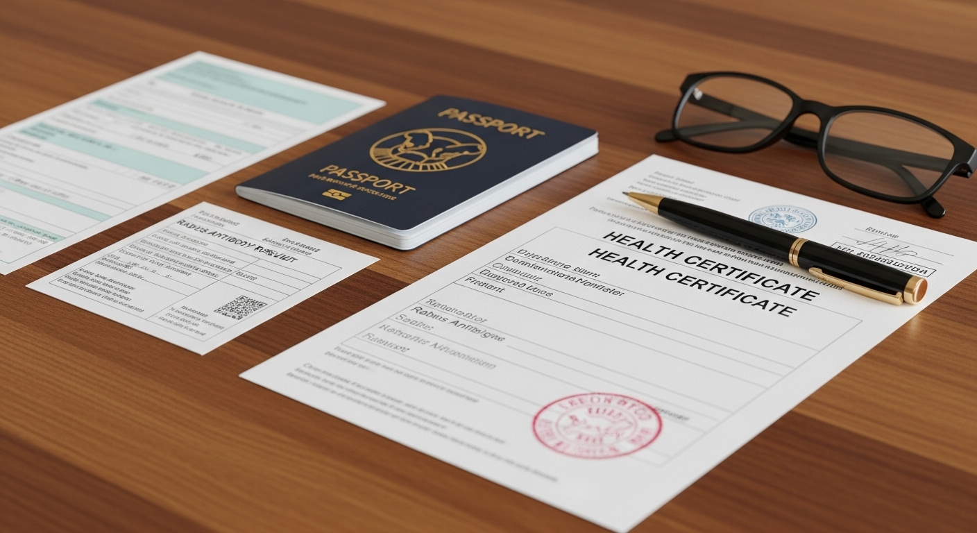 반려동물 해외여행에 필요한 동물검역증명서, 건강증명서 등 서류들