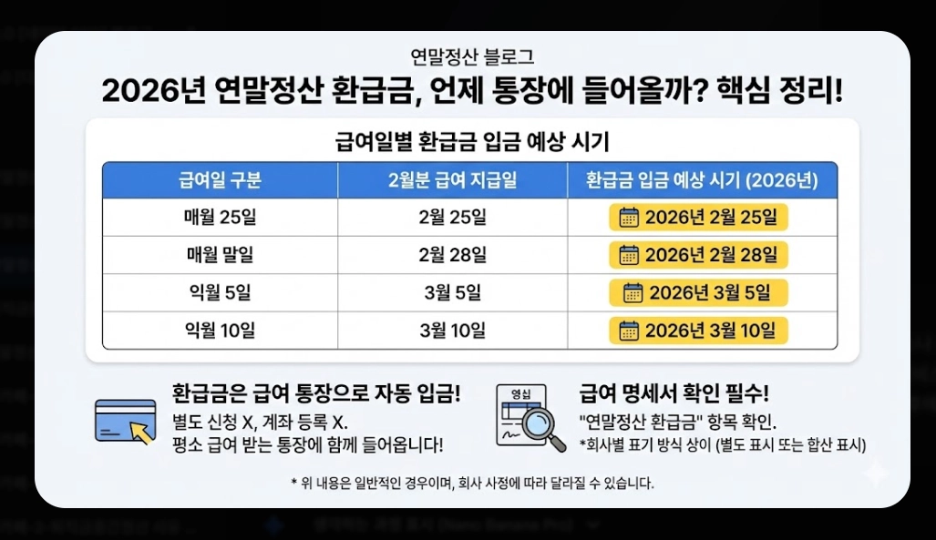 2026 연말정산 환급금 지급일 완벽정리