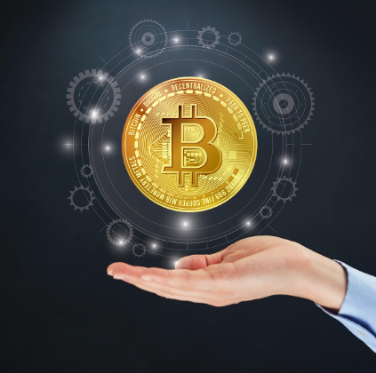 디지털 화폐와 블록체인 기술을 나타내는 비트코인 아이콘