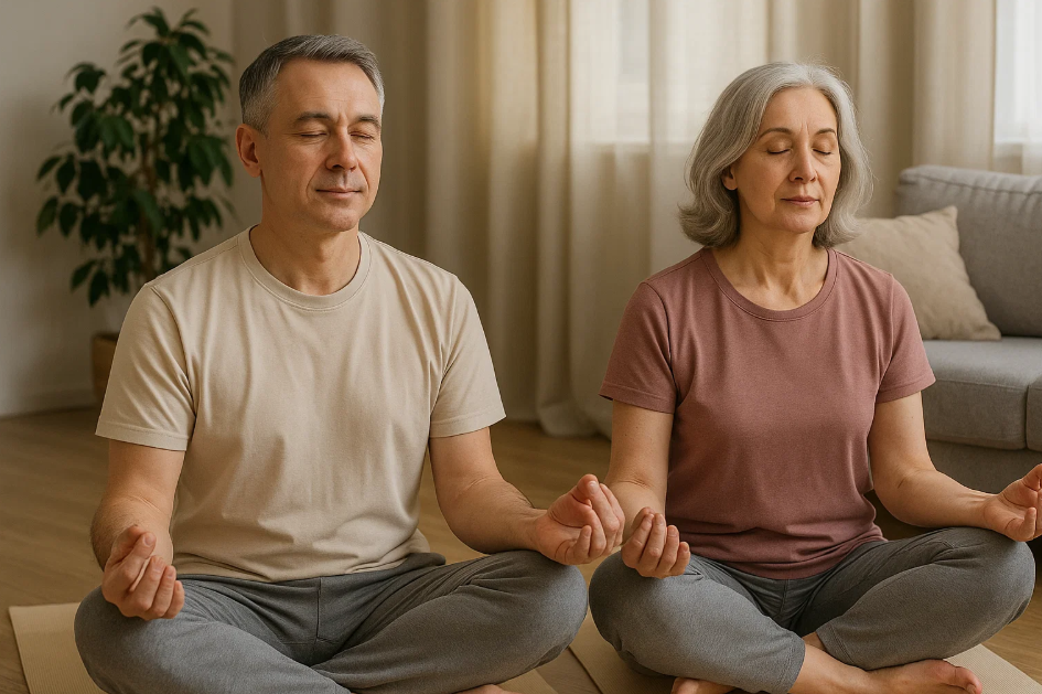 명상하는 중년의 부부 사진
