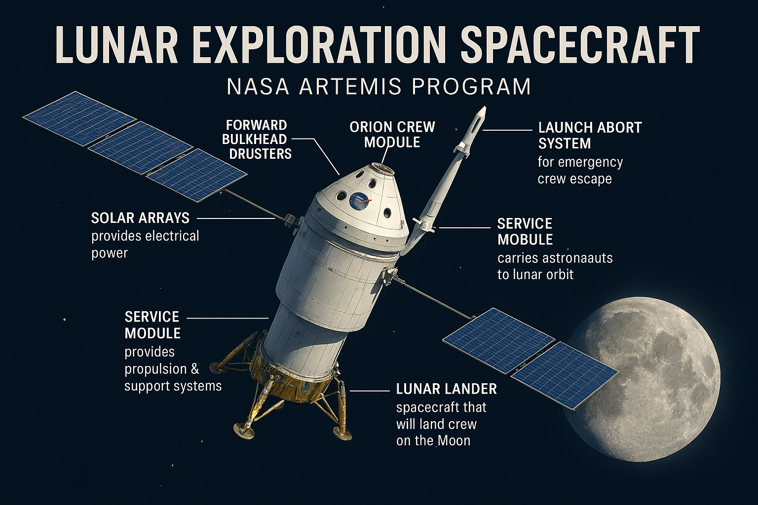 NASA 아르테미스 프로그램을 통한 달 탐사 우주선 모습 인포그래픽