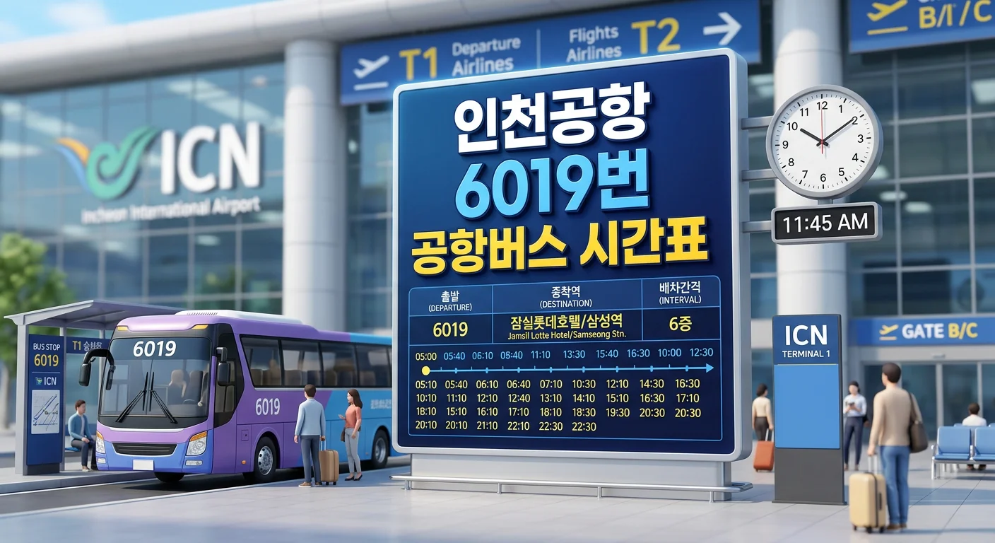 인천공항 6019번 공항버스 시간표와 요금 (여의도&middot;동작&middot;내방역 방면)