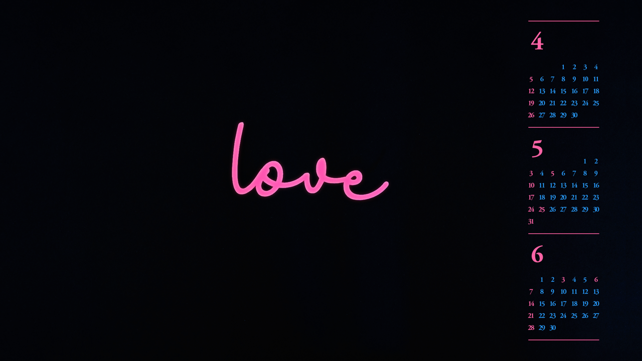 06 Love 검정배경 B - 2026년5월 달력배경화면