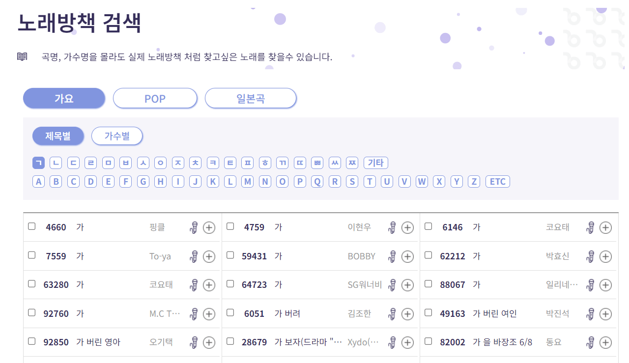 금영노래방 노래찾기-노래방책 검색