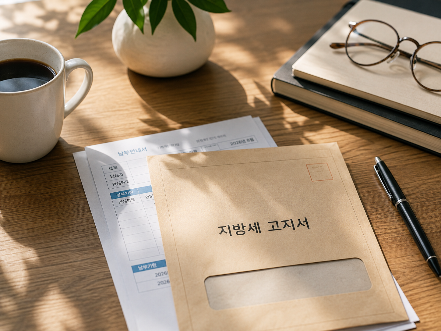 주민세 납부를 준비하는 일상적인 생활 공간을 표현한 이미지