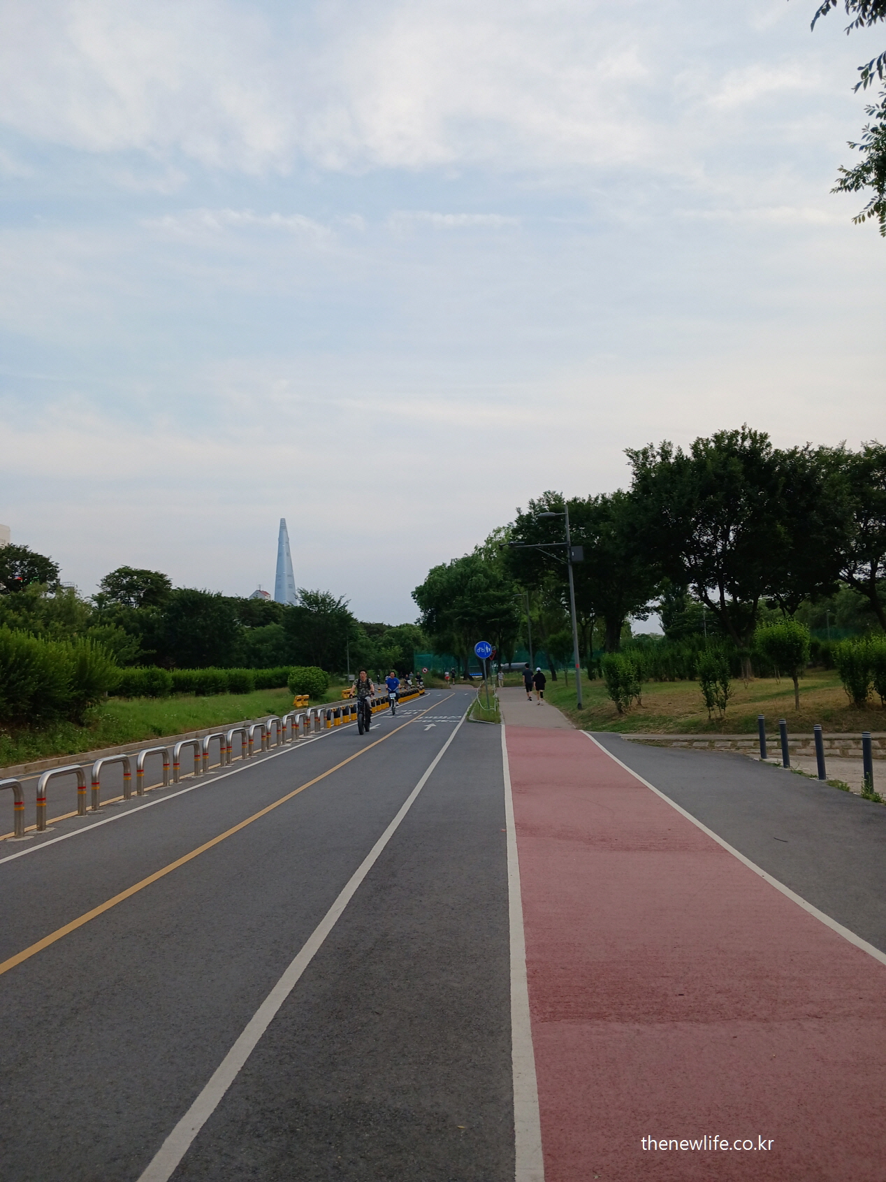 Shaded walking path near trees in a city park, suitable for preventing heat illness during summer walks/도심 공원 내 나무 그늘이 있는 걷기 길, 여름철 열사병 예방에 적합한 산책로/열사병과 일사병의 차이 설명 이미지