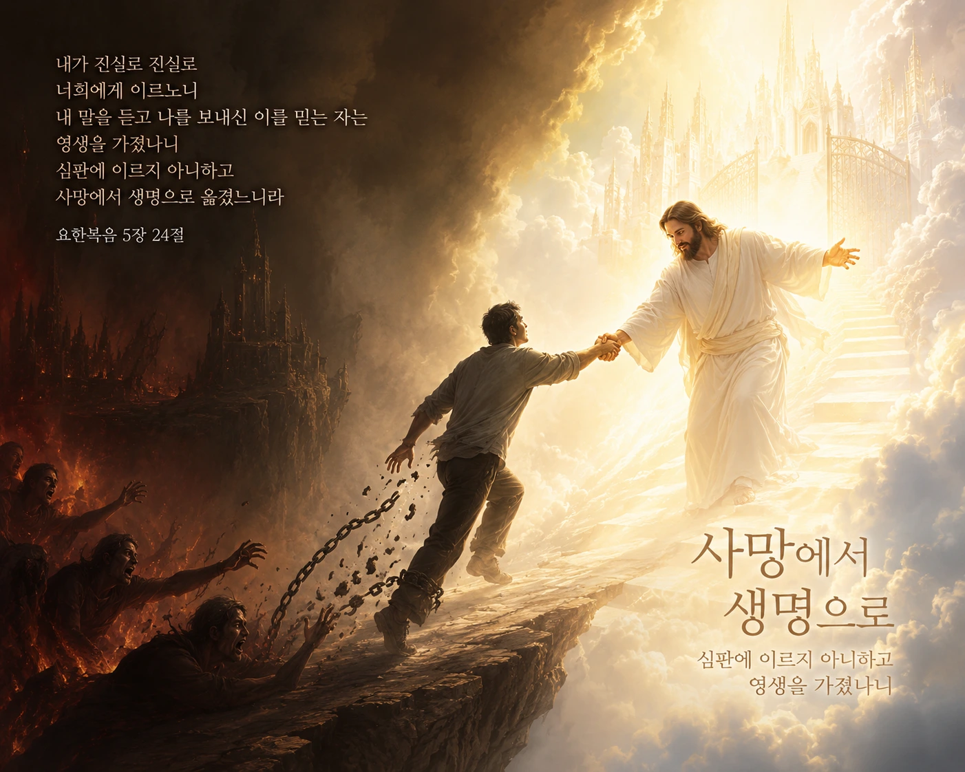 사망에서 생명으로 옮겨진 신앙적 변화를 상징하는 이미지