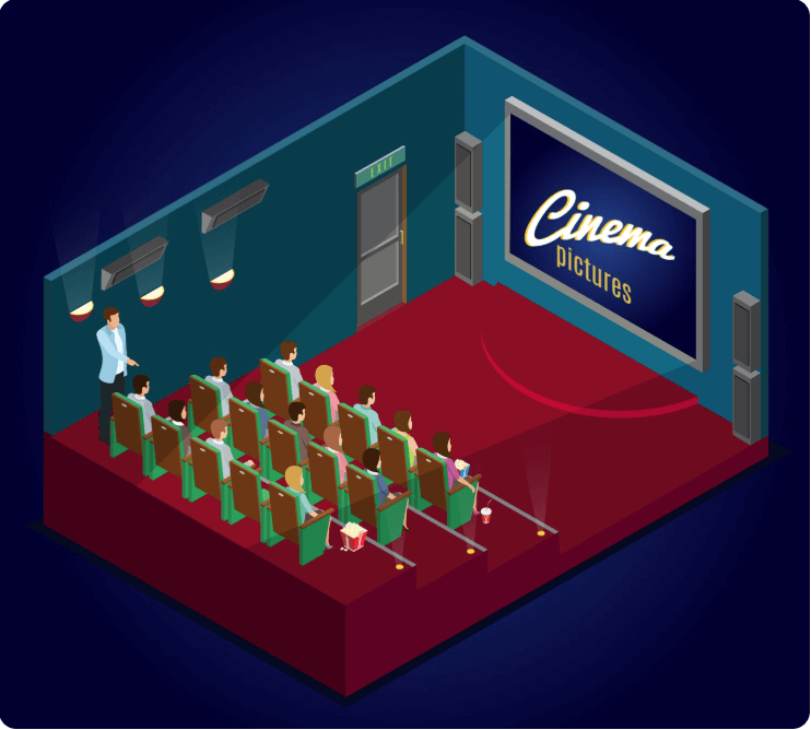 야외에서 영화를 보는 모습