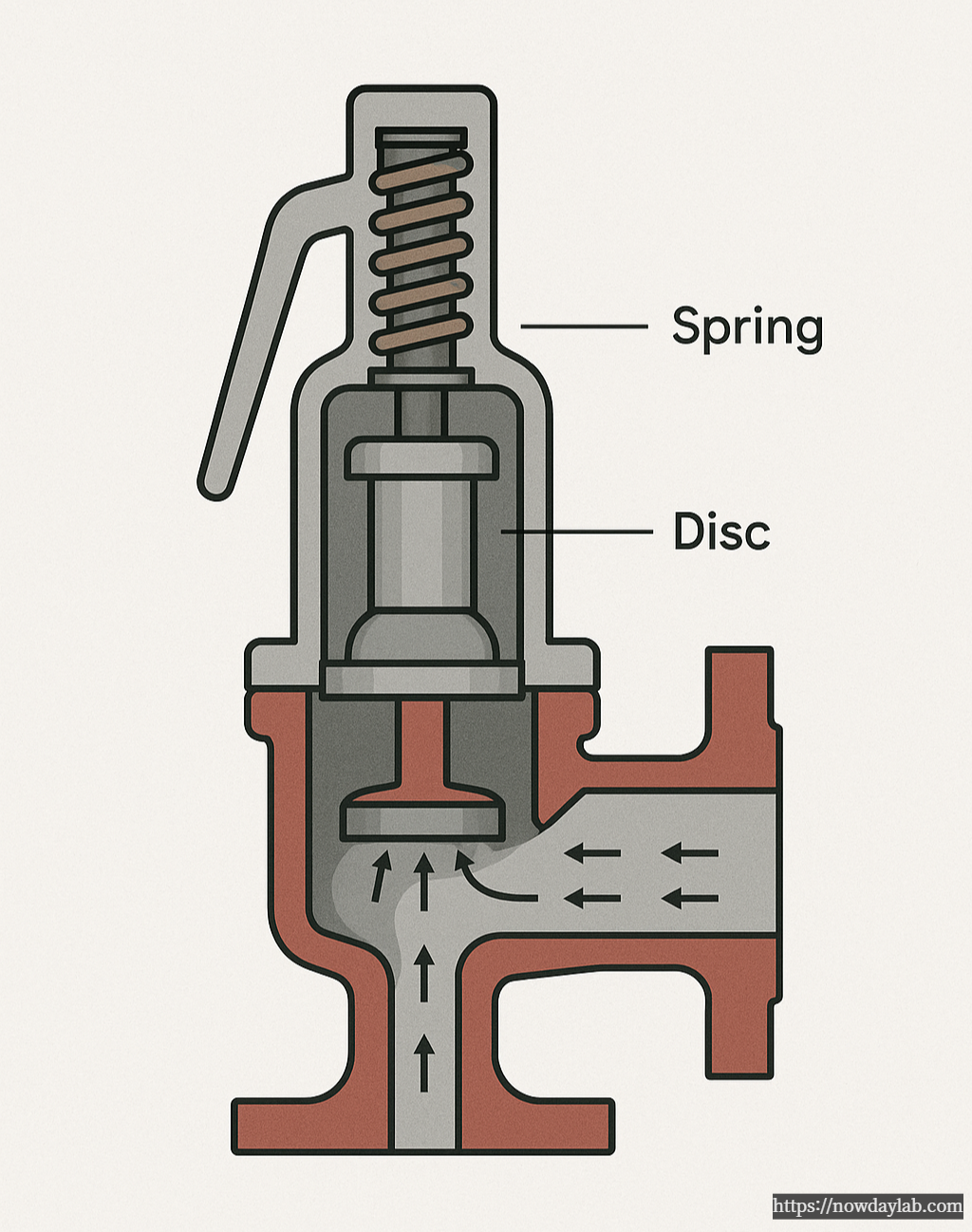 Cross-sectional technical diagram showing how a spring-loaded safety valve operates under pressure.
