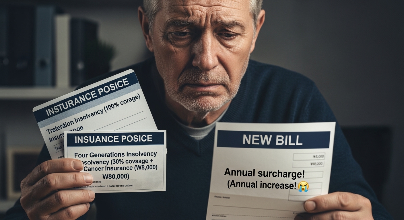 '1세대 실손(좋은 보장)'에서 '4세대 실손(축소된 보장 + 암보험 끼워팔기)'으로 갈아탄 후, '매년 할증' 고지서를 받고 후회하는 60대 A씨
