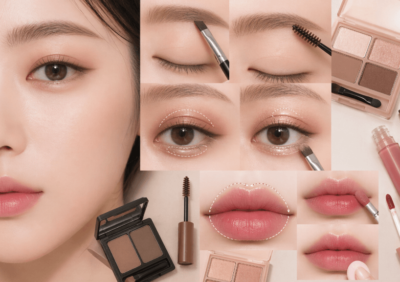 눈화장 립화장 눈썹 화장법 알려주는 모습