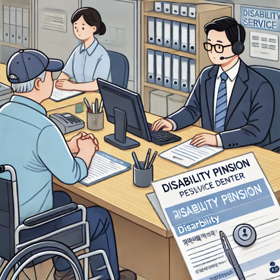 국민연금공단에서 장애연금 서류에 대해 공무원과 상담하는 장면
