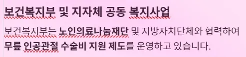 인공관절 수술비 지원 제도 - 보건복지부 및 지자체 공동 복지사업