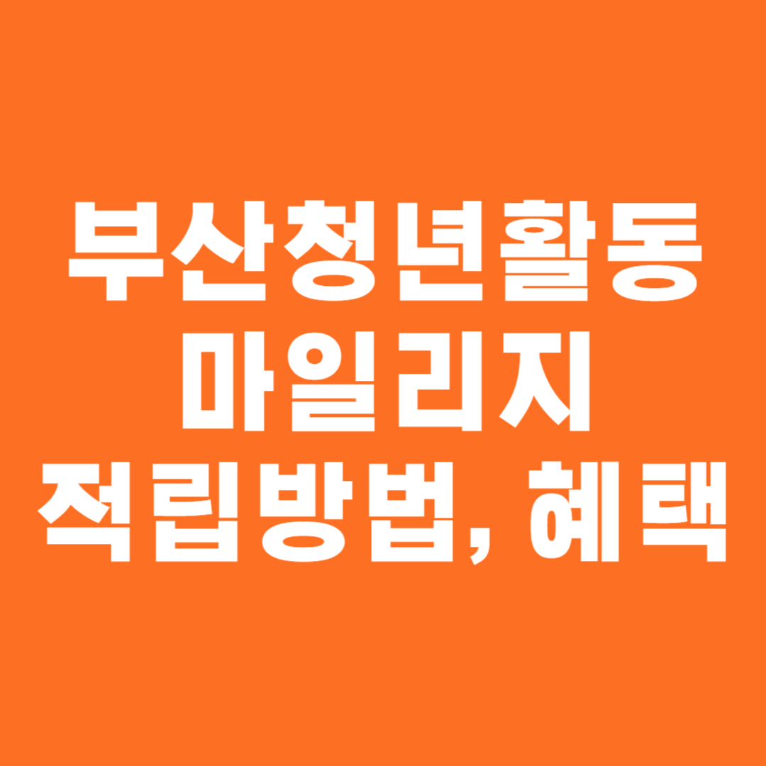 부산청년 활동 마일리지 적립방법 및 혜택