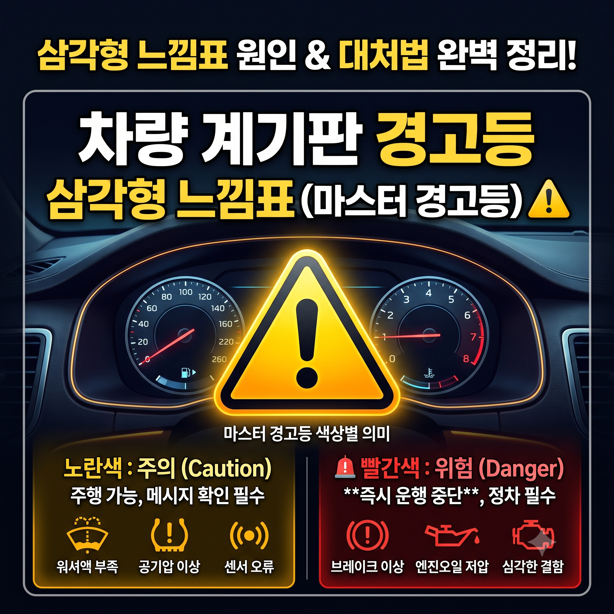 계기판에 뜬 차량 경고등 삼각형 느낌표! 마스터 경고등 원인과 똑똑한 대처법