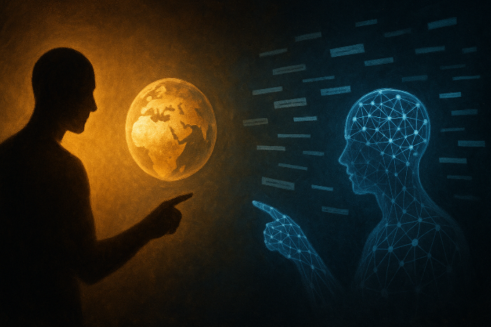 인간의 의도성과 AI의 통계적 예측 이미지화