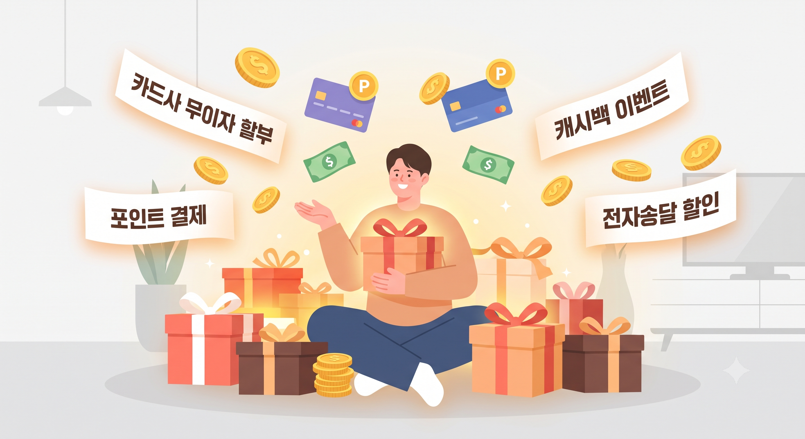 카드사 무이자 할부, 포인트 결제, 캐시백 등 재산세 납부 시 받을 수 있는 혜택과 꿀팁을 시각화한 이미지