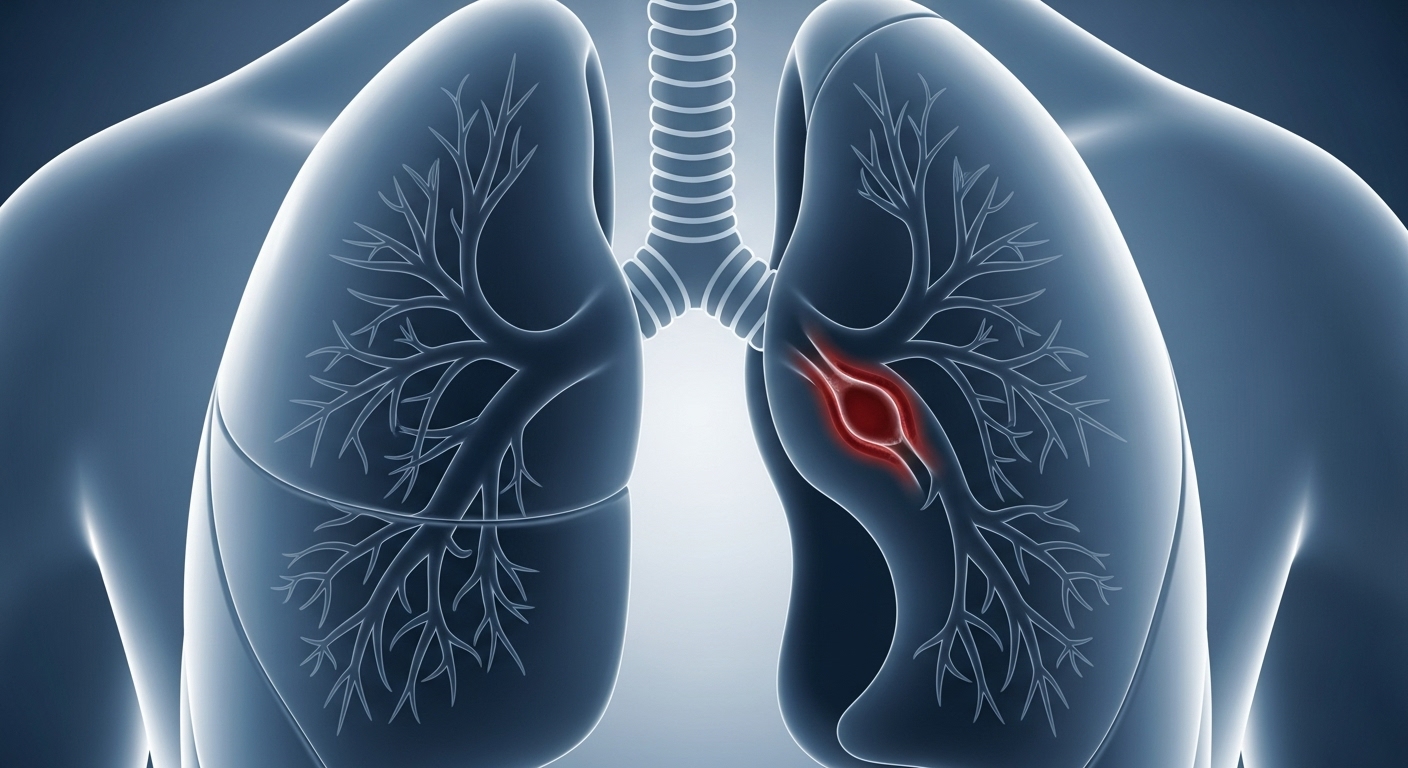 폐색전증으로 폐동맥이 혈전에 의해 막힌 것을 보여주는 의학 삽화.