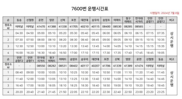 7600번 공항버스