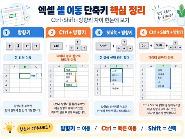 엑셀 셀 이동 단축키 총정리｜Ctrl&middot;Shift&middot;방향키 제대로 쓰는 법