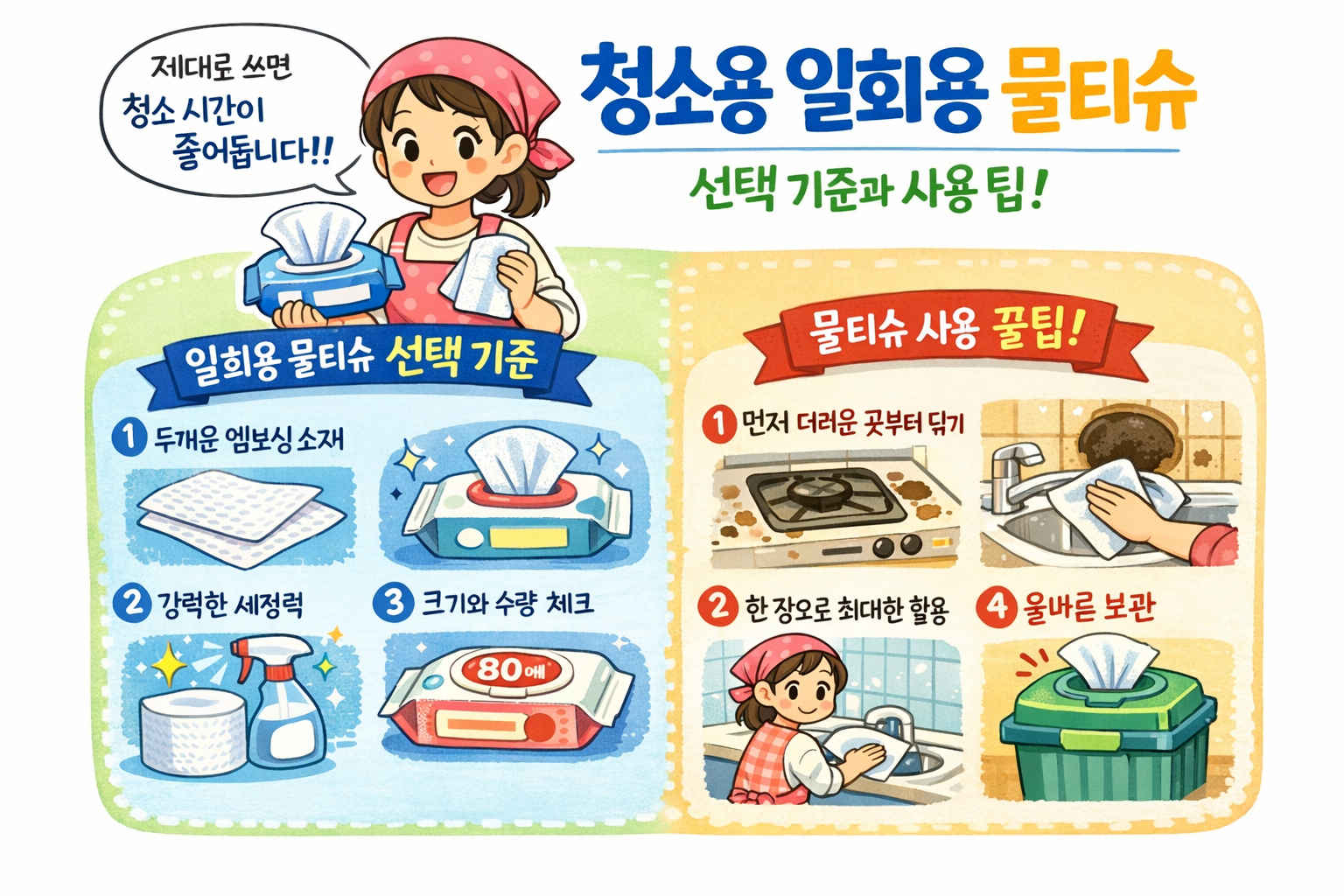 청소용 일회용 물티슈, 제대로 쓰면 청소 시간이 줄어듭니다!! 선택 기준과 사용 팁