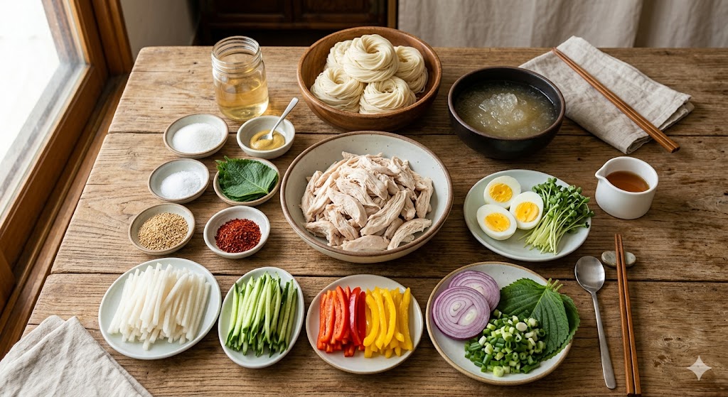 건강한 영양 식단 : 초계국수 재료들