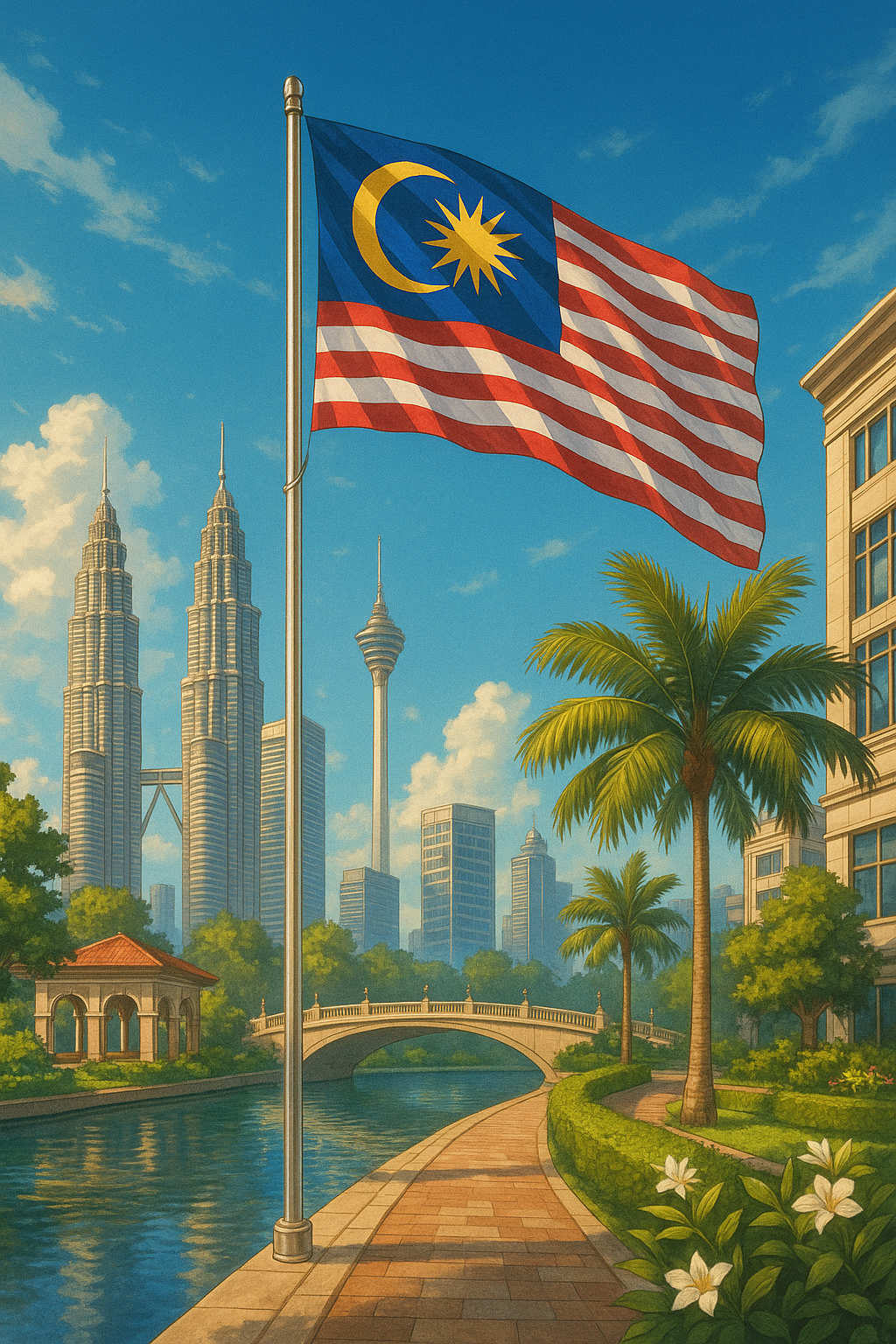 말레이시아 국기와 환경 사진