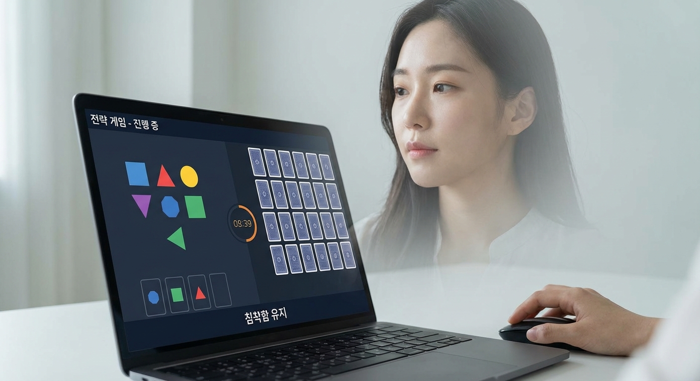 AI 역량검사 전략 게임을 수행하며 집중력을 유지하는 응시자의 모습