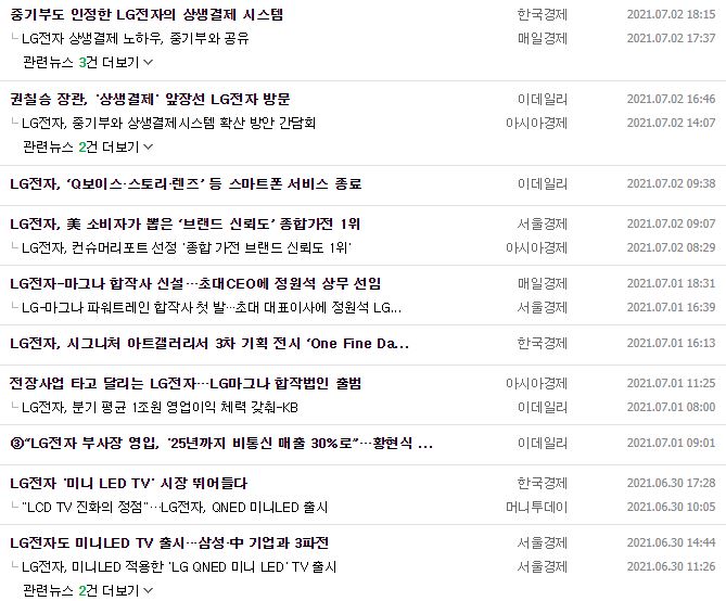 LG전자 뉴스, 공시