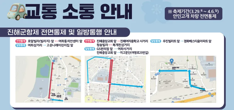 교통 전면통제및 일방통행