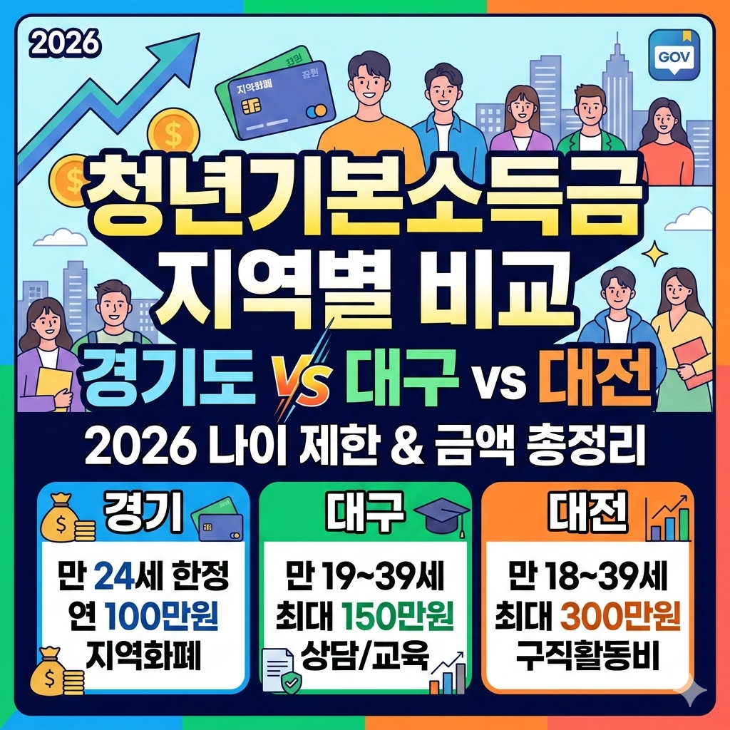 청년기본소득금 지역별 비교 경기도 대구 대전 나이 제한 차이