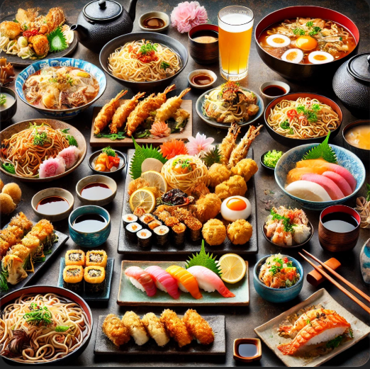 일본의 음식들 이미지( 스시, 라멘, 덴푸라, 야키소바 등)