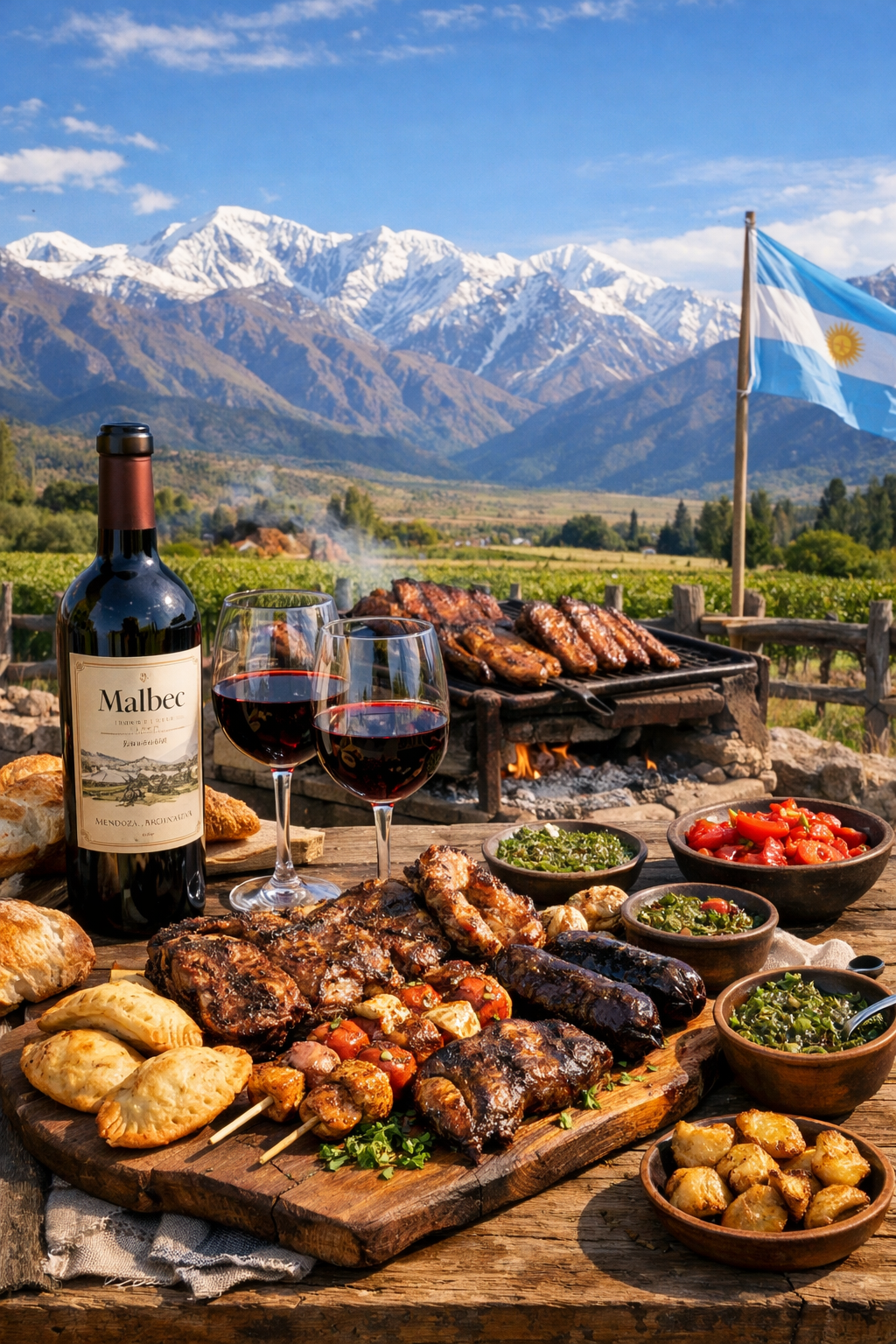 말벡와인과 전통 아사도 음식 사진