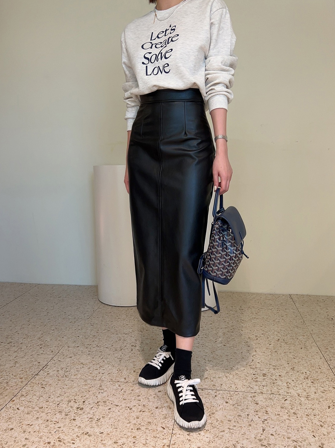 롱 레더 스커트