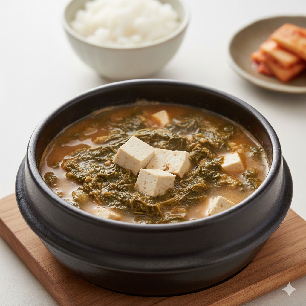 구수한 된장 국물에 아욱을 듬뿍 넣어 시원하고 달큰한 맛이 일품인 속 편한 아욱 된장국