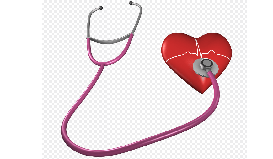 심장 모양에 청진기를 대고 있다